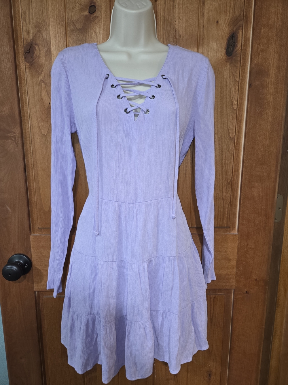 No Boundaries Lilac Lace-Up Long Sleeve Tiered Dress